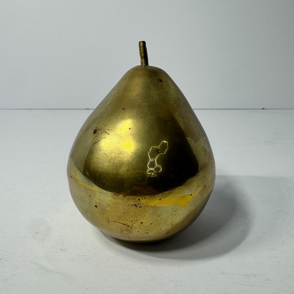 Vintage Solid Brass Pear Figurine Mid Century Modern Decorative Fruit 4 Inch MCM